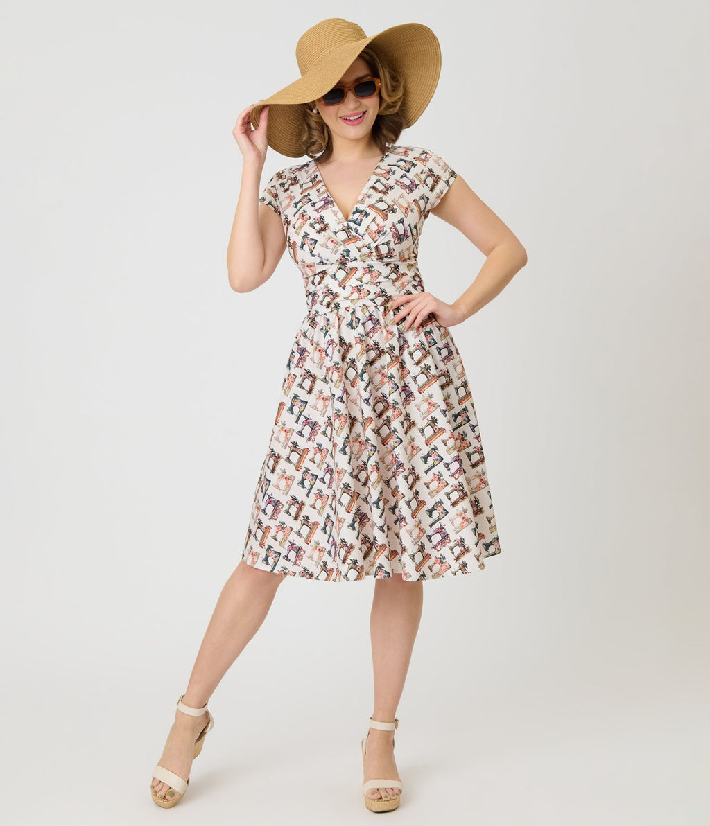 Retrolicious Sewing Machine Print Greta Swing Dress - Unique Vintage - Womens, DRESSES, SWING