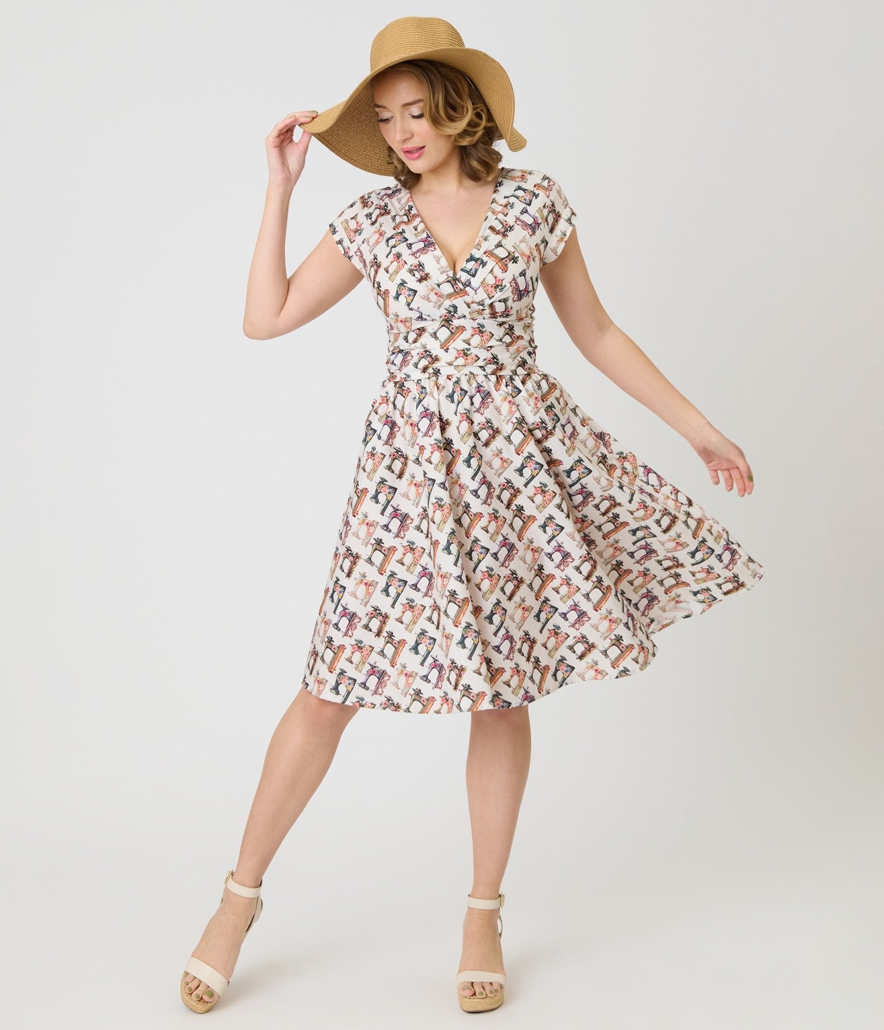 Retrolicious Sewing Machine Print Greta Swing Dress - Unique Vintage - Womens, DRESSES, SWING