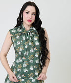 Retrolicious Skulls & Candles Cotton Bow Top - Unique Vintage - Womens, TOPS, SHIRTS