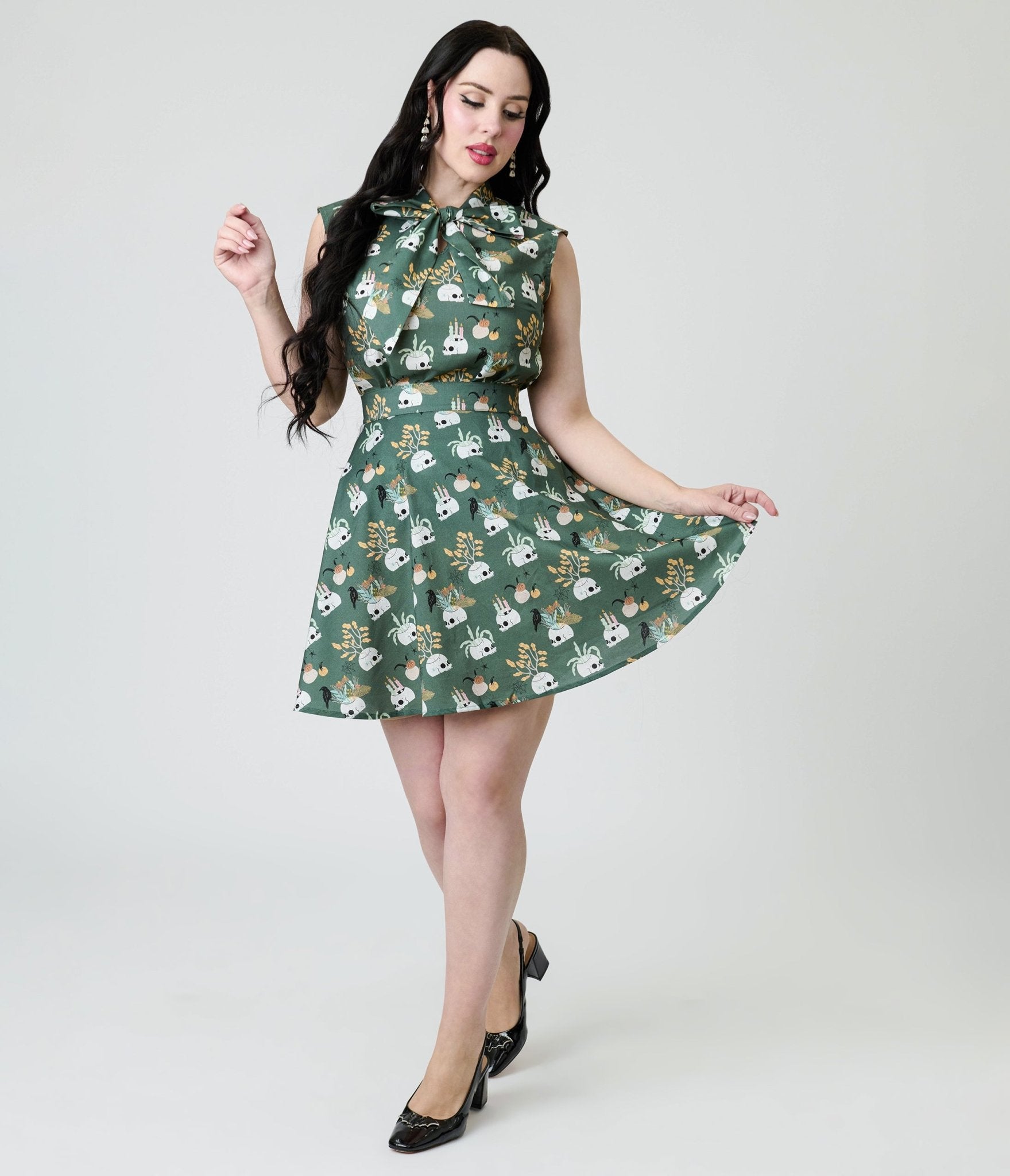 Retrolicious Skulls & Candles Skater Skirt - Unique Vintage - Womens, BOTTOMS, SKIRTS