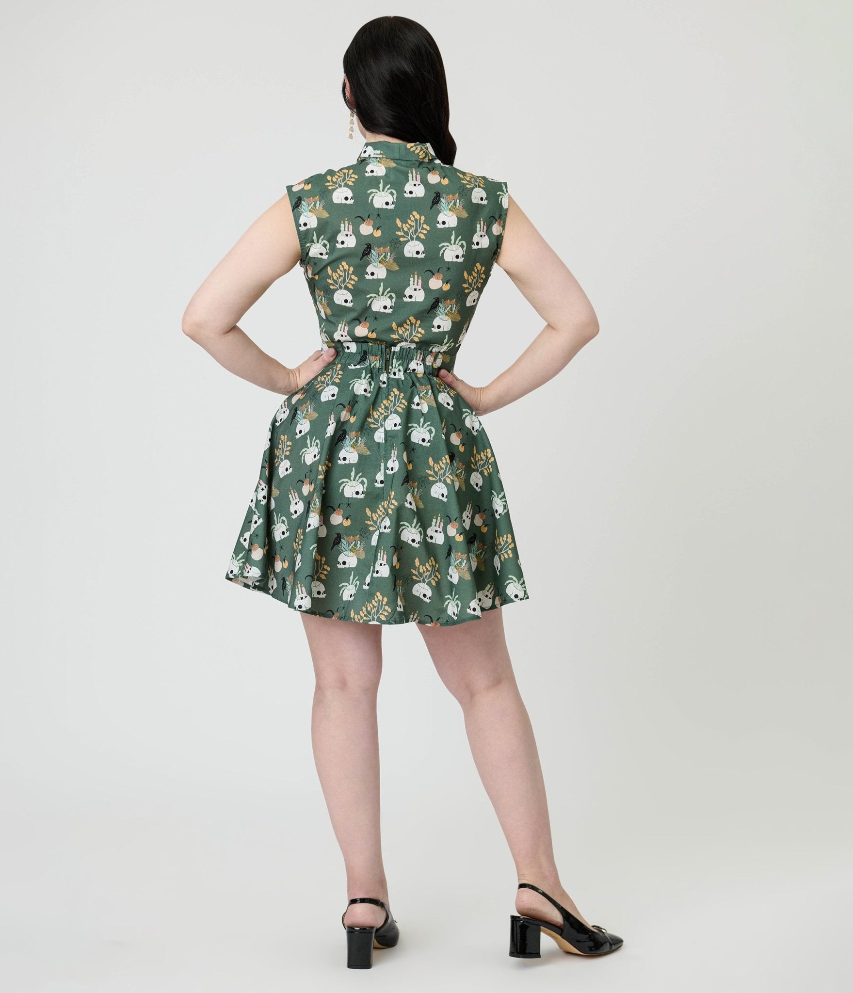 Retrolicious Skulls & Candles Skater Skirt - Unique Vintage - Womens, BOTTOMS, SKIRTS