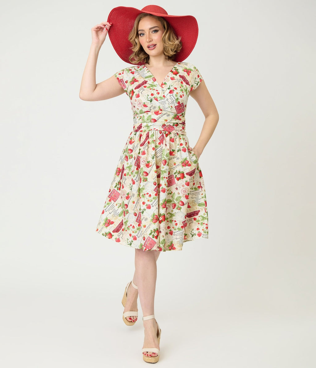 Retrolicious Strawberry Print Greta Swing Dress - Unique Vintage - Womens, DRESSES, SWING