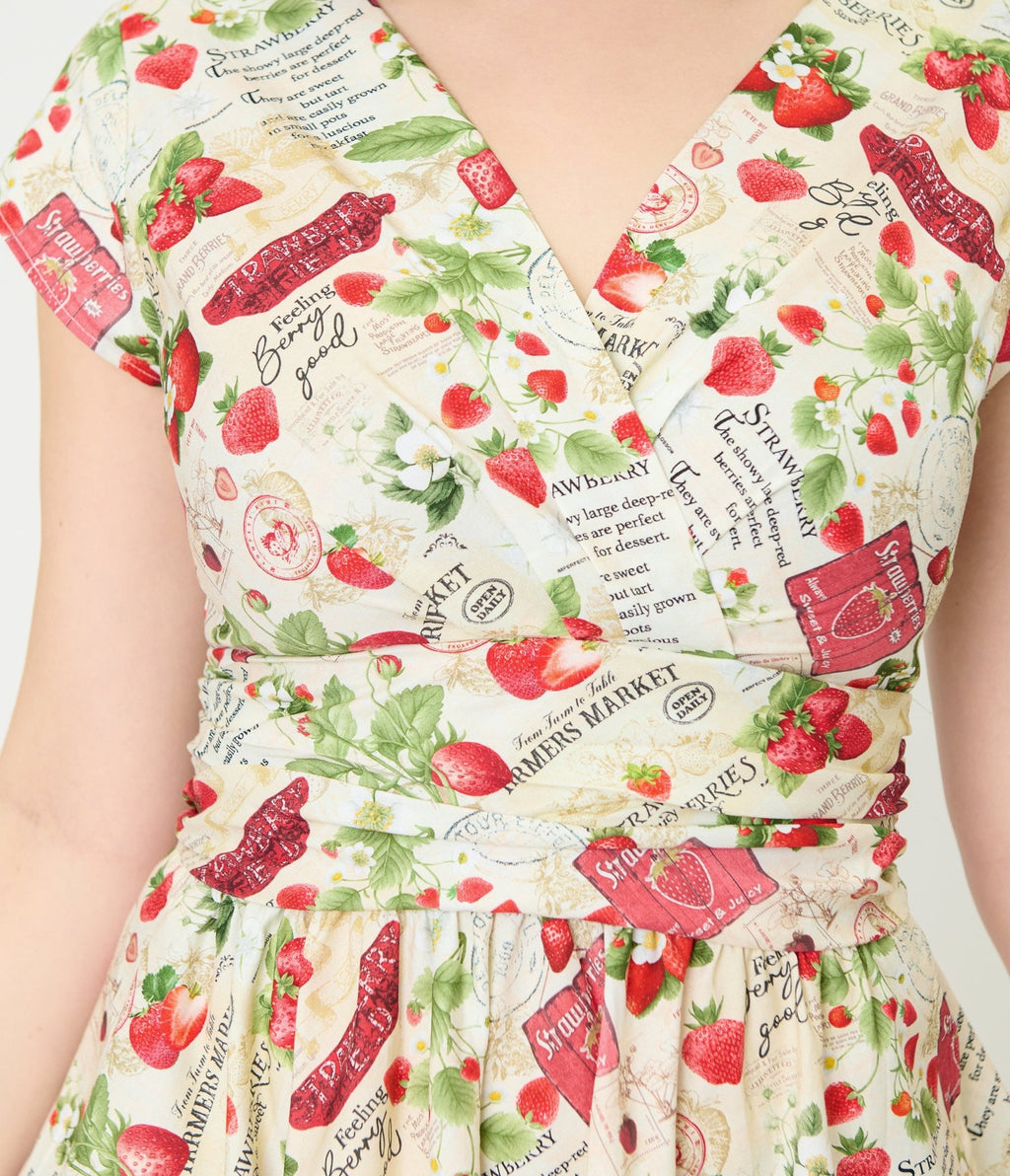 Retrolicious Strawberry Print Greta Swing Dress - Unique Vintage - Womens, DRESSES, SWING