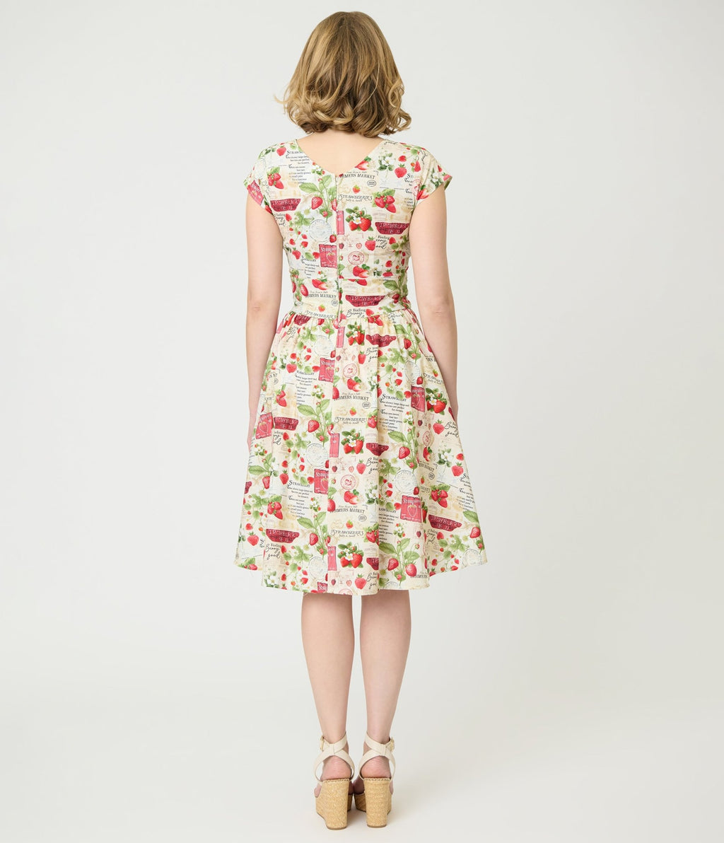 Retrolicious Strawberry Print Greta Swing Dress - Unique Vintage - Womens, DRESSES, SWING