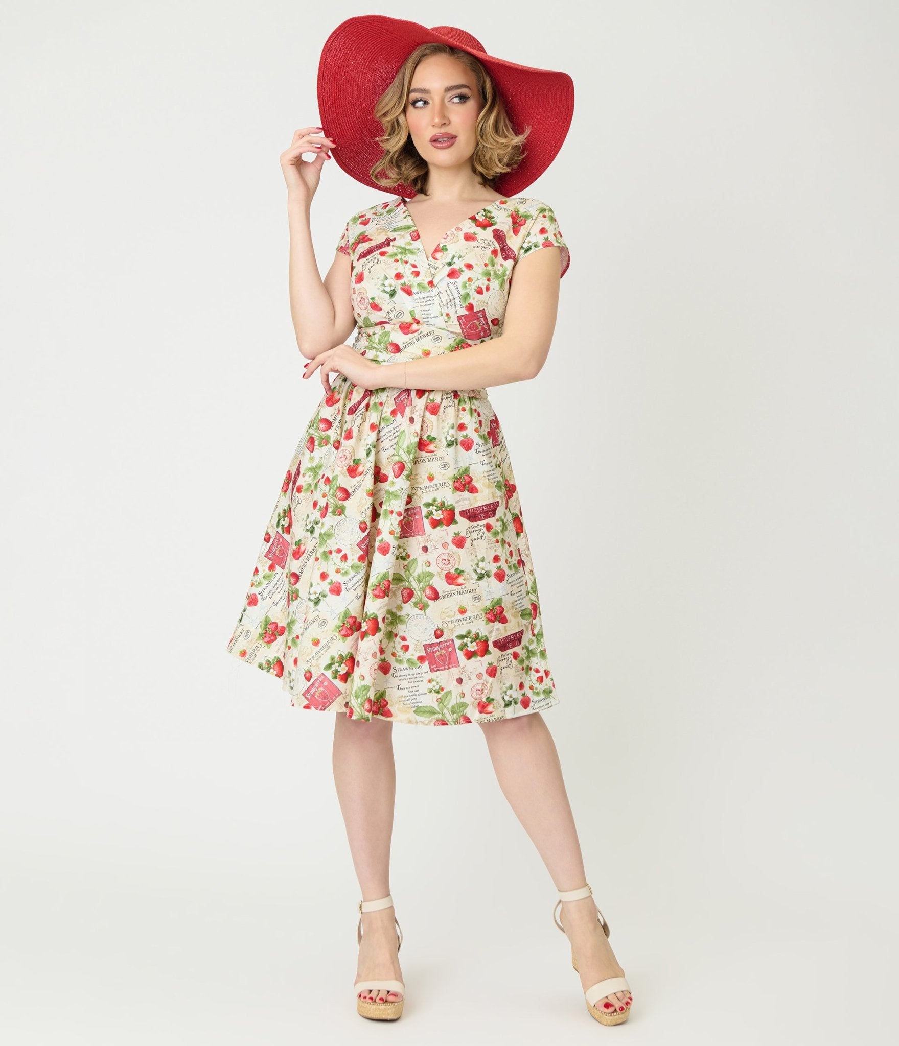 Retrolicious Strawberry Print Greta Swing Dress - Unique Vintage - Womens, DRESSES, SWING