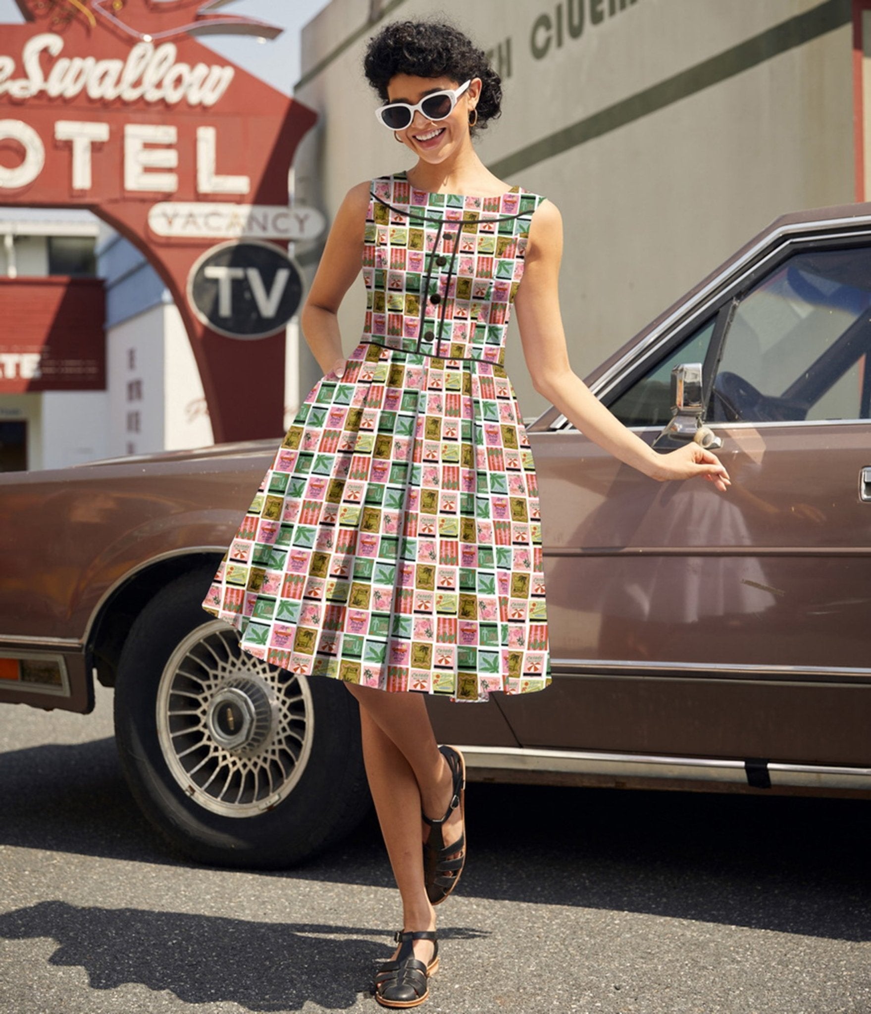 Retrolicious Tropical Print Elizabeth Dress - Unique Vintage - Womens, DRESSES, SWING