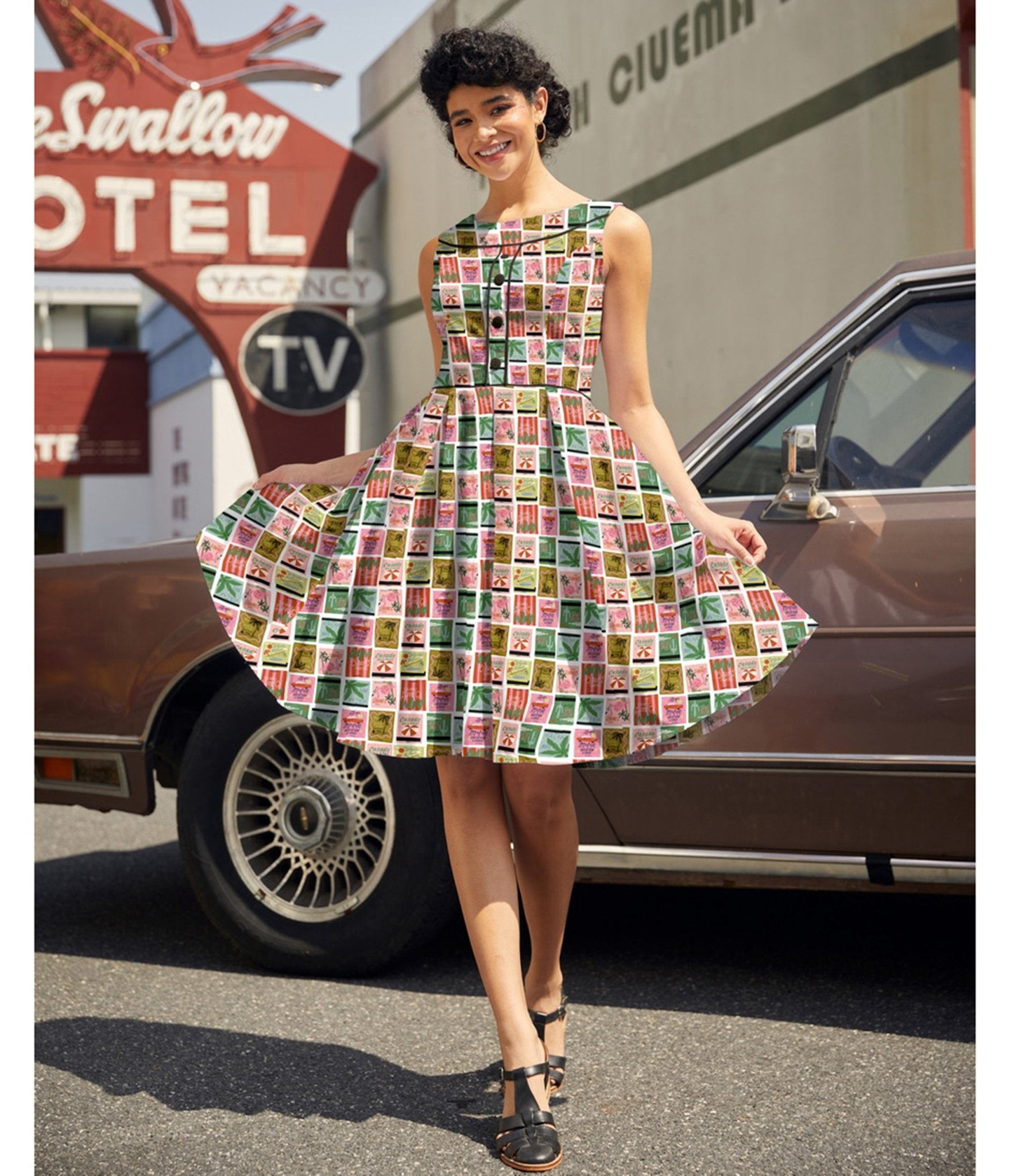 Retrolicious Tropical Print Elizabeth Dress - Unique Vintage - Womens, DRESSES, SWING