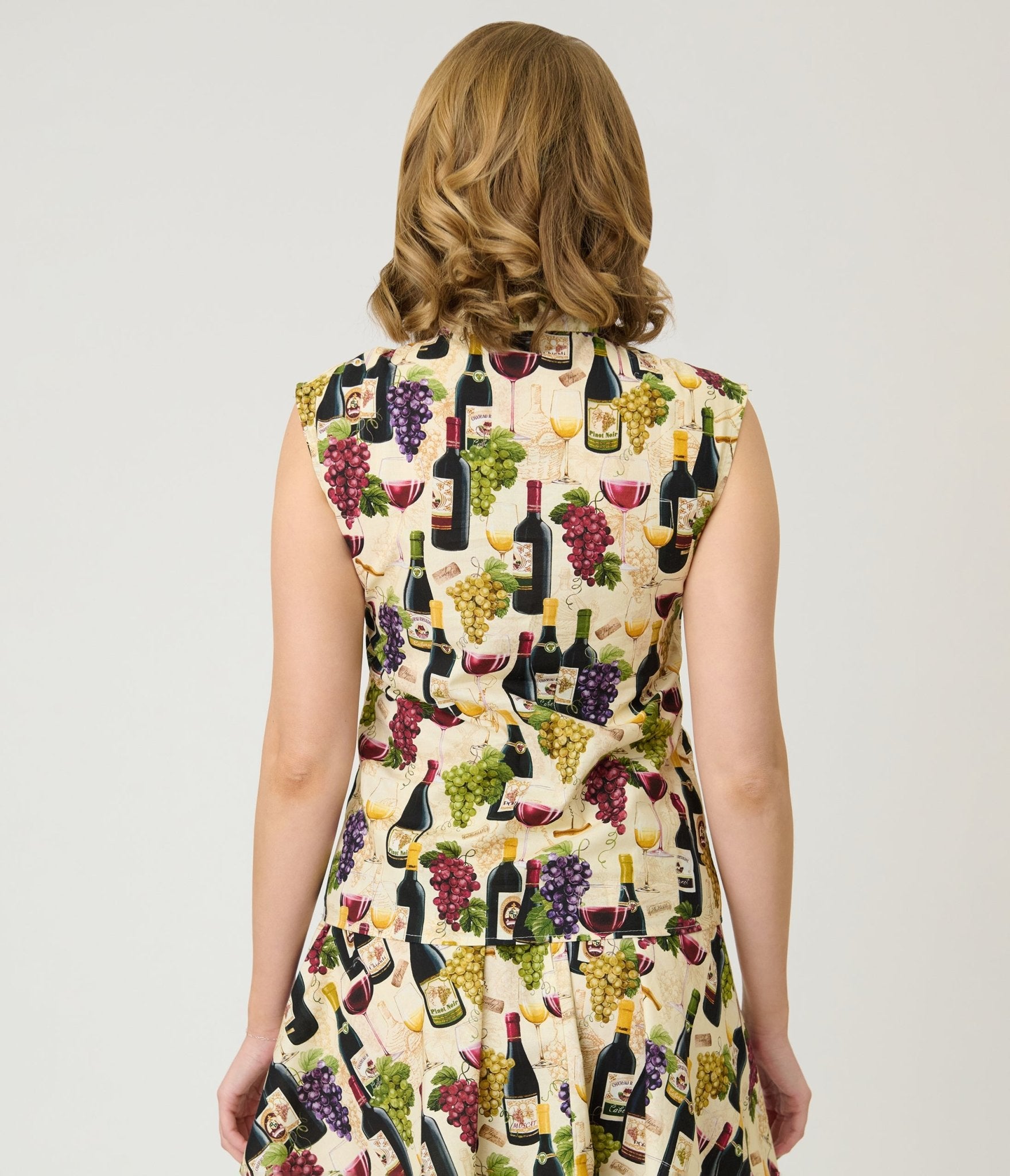 Retrolicious Wine & Grape Print Cotton Bow Blouse - Unique Vintage - Womens, TOPS, WOVEN TOPS
