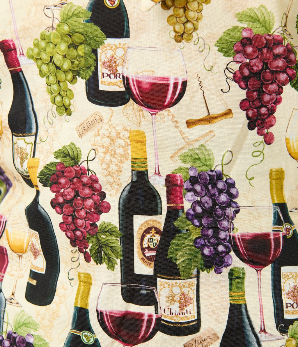 Retrolicious Wine & Grape Print Cotton Bow Blouse - Unique Vintage - Womens, TOPS, WOVEN TOPS