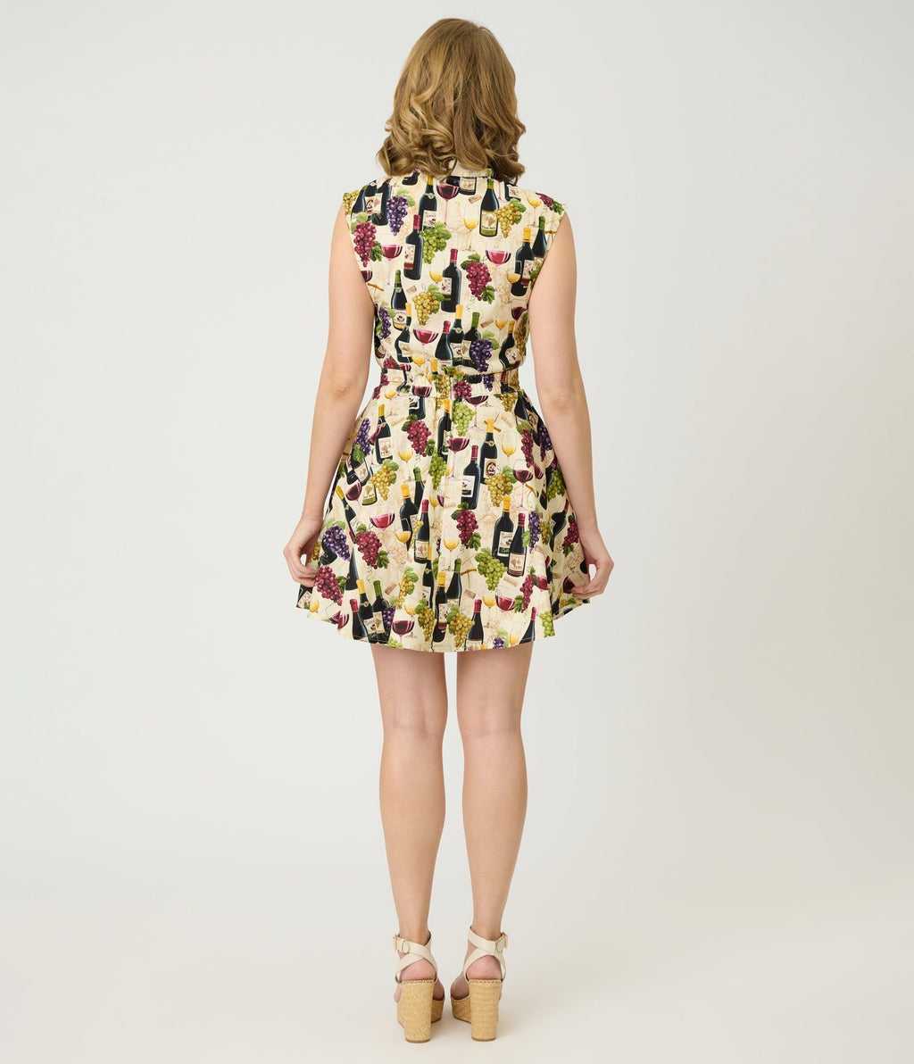 Retrolicious Wine & Grape Print Cotton Skater Skirt - Unique Vintage - Womens, BOTTOMS, SKIRTS