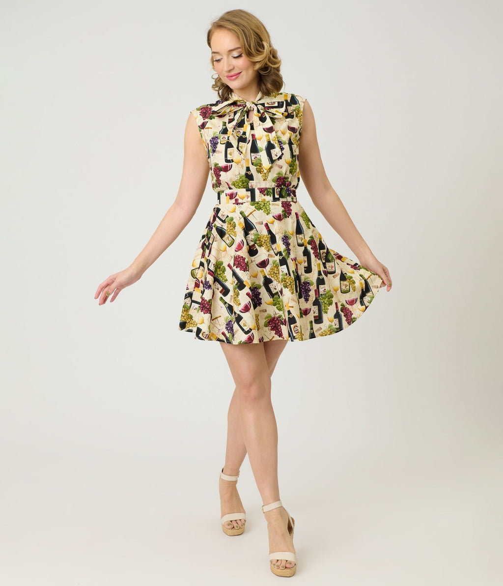 Retrolicious Wine & Grape Print Cotton Skater Skirt - Unique Vintage - Womens, BOTTOMS, SKIRTS