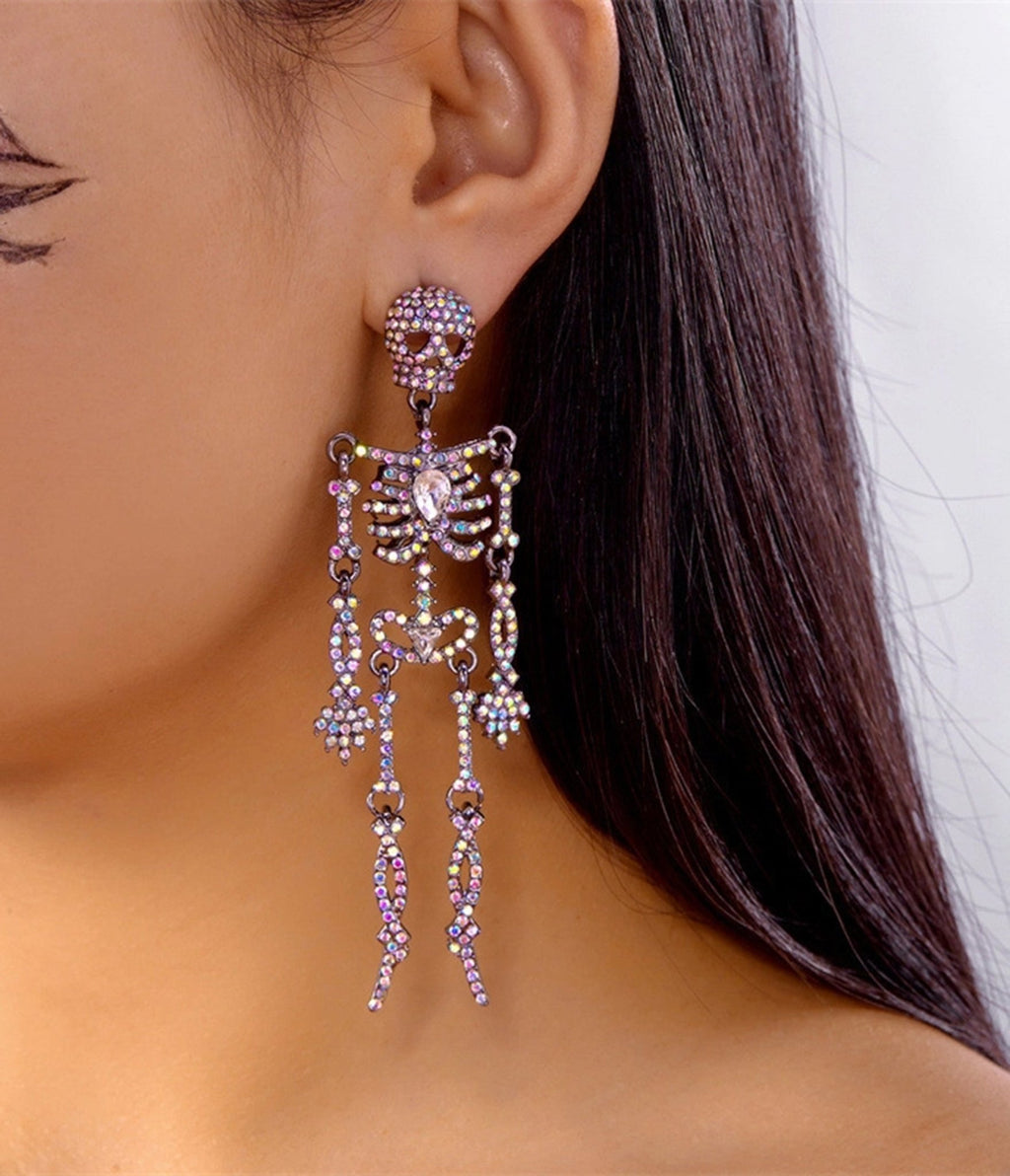 Rhinestone Skeleton Dangle Earrings - Unique Vintage - Womens, ACCESSORIES, JEWELRY