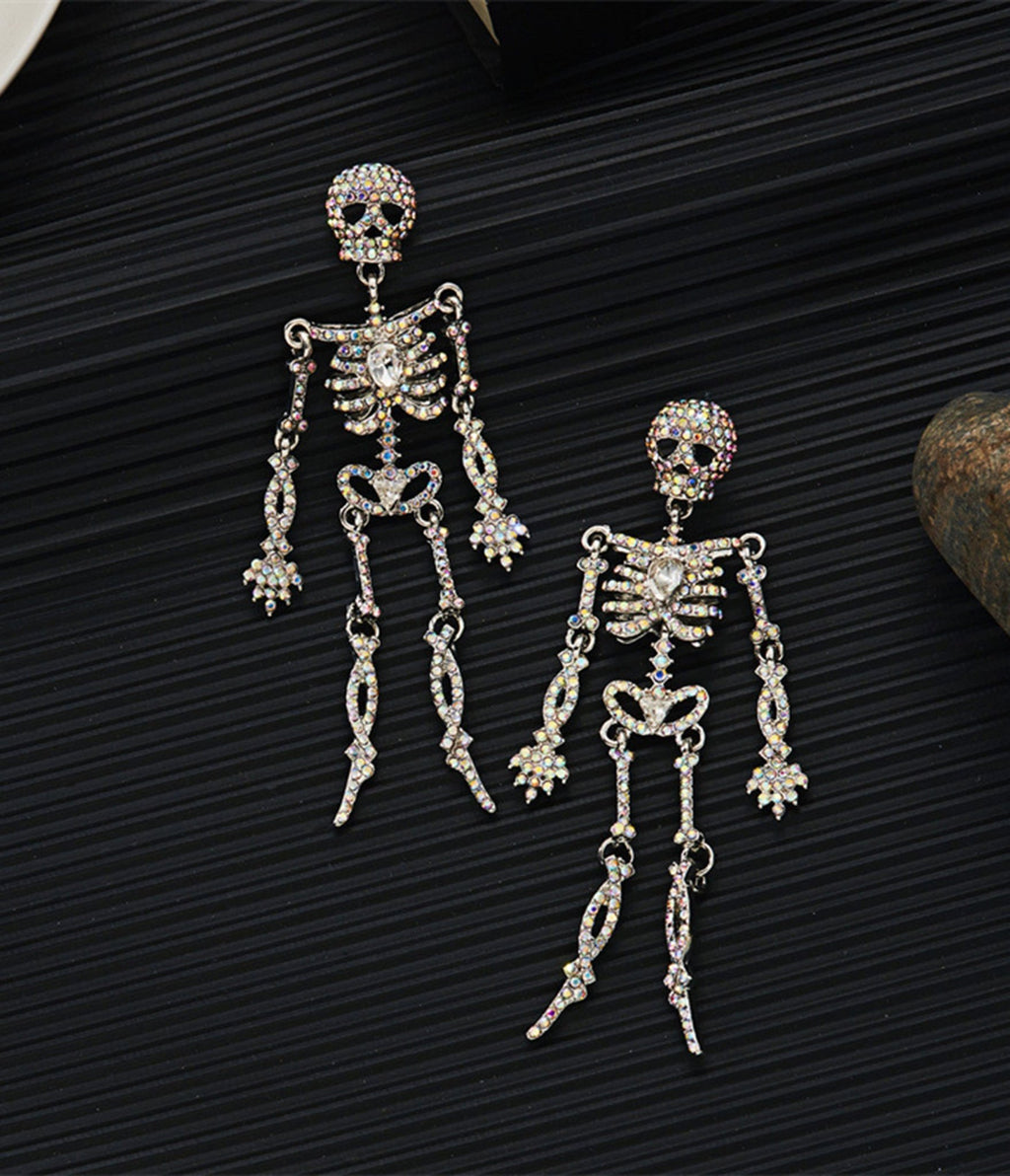 Rhinestone Skeleton Dangle Earrings - Unique Vintage - Womens, ACCESSORIES, JEWELRY