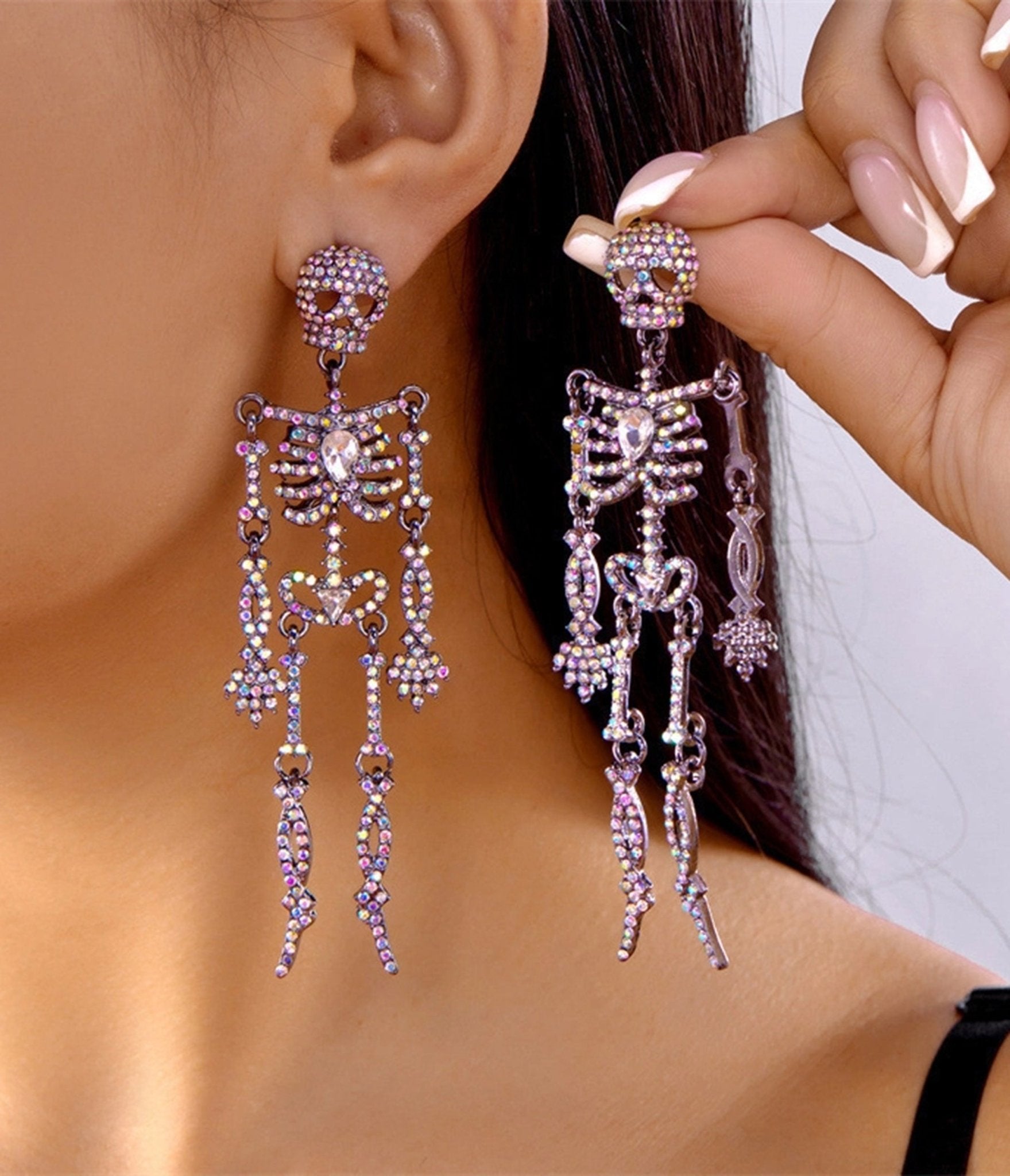 Rhinestone Skeleton Dangle Earrings - Unique Vintage - Womens, ACCESSORIES, JEWELRY