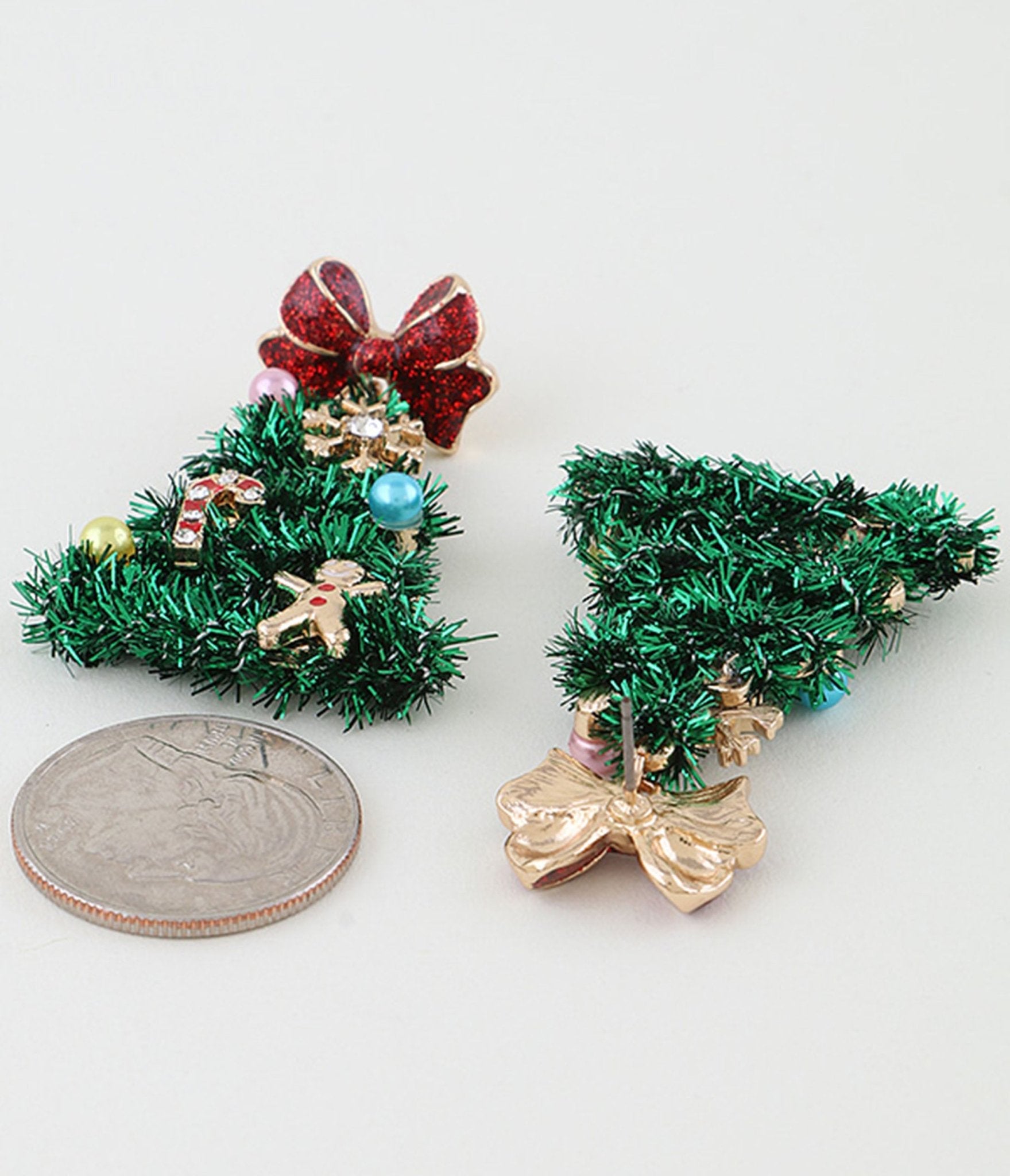 Ribbon Christmas Tree Drop Earrings - Unique Vintage - Womens, ACCESSORIES, JEWELRY
