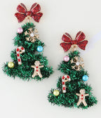Ribbon Christmas Tree Drop Earrings - Unique Vintage - Womens, ACCESSORIES, JEWELRY