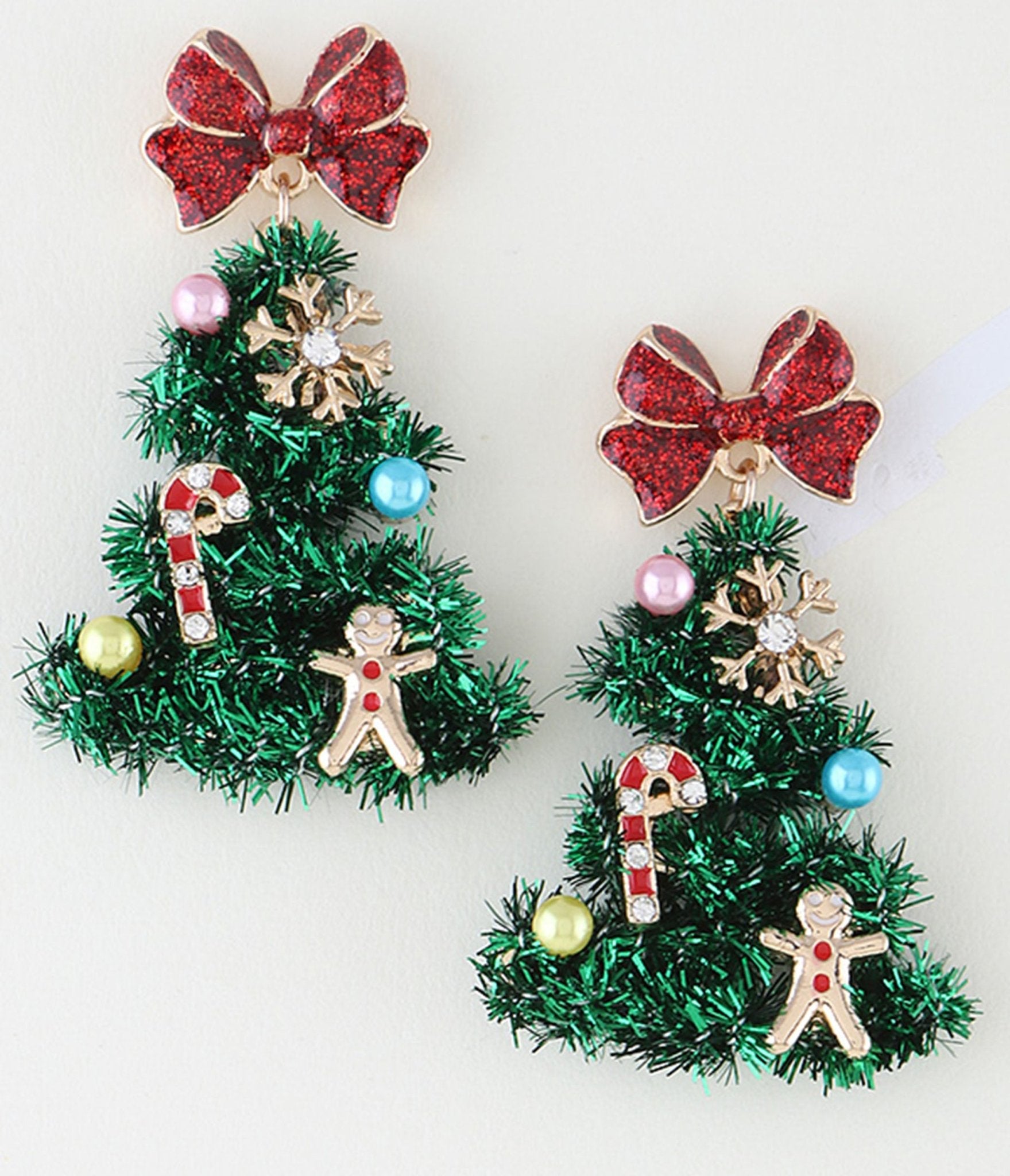 Ribbon Christmas Tree Drop Earrings - Unique Vintage - Womens, ACCESSORIES, JEWELRY