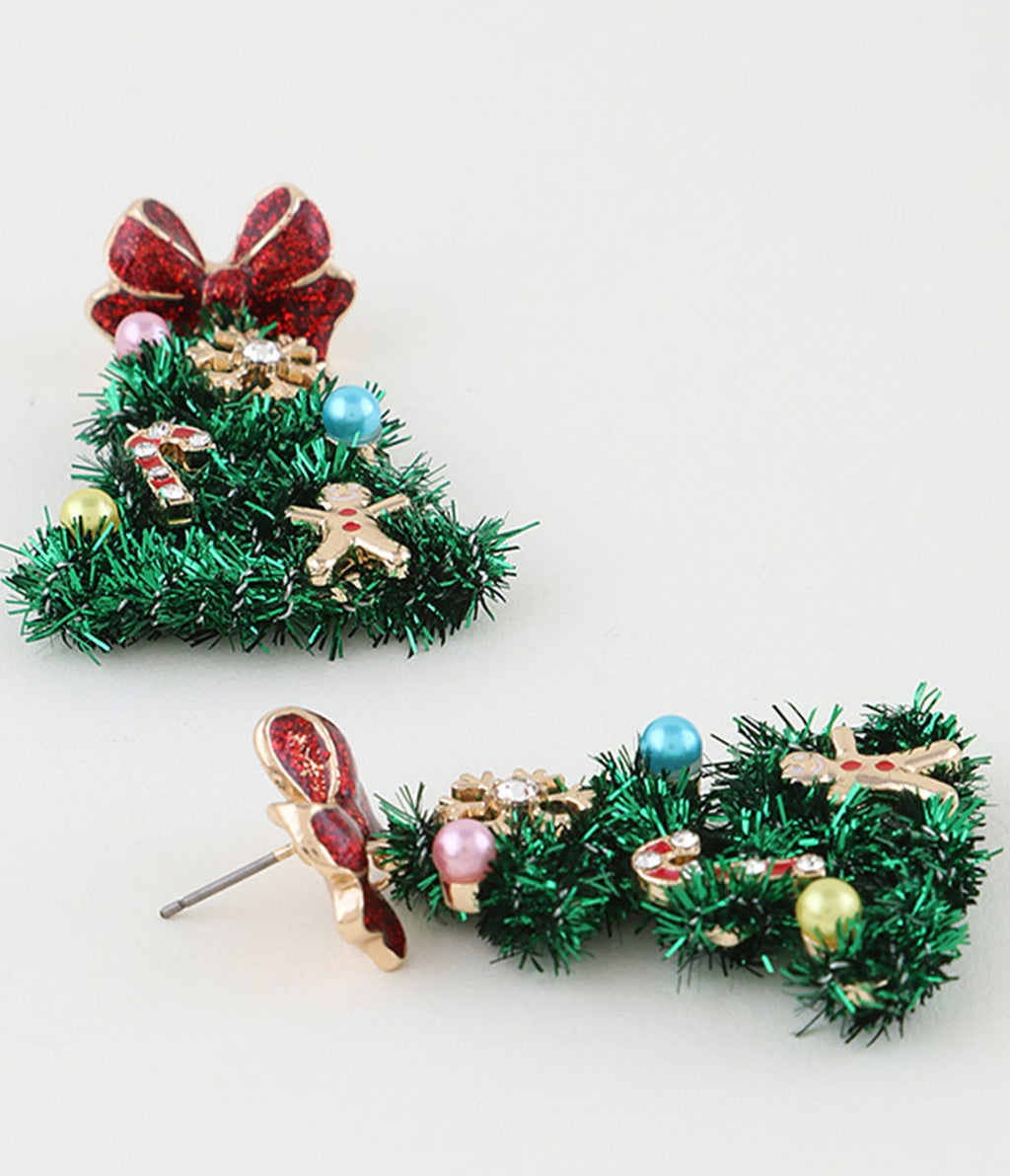 Ribbon Christmas Tree Drop Earrings - Unique Vintage - Womens, ACCESSORIES, JEWELRY