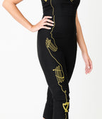 Rockin Bettie Black & Gold Rock & Roll Chelada Jumpsuit - Unique Vintage - Womens, BOTTOMS, ROMPERS AND JUMPSUITS