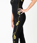 Rockin Bettie Black & Gold Rock & Roll Chelada Jumpsuit - Unique Vintage - Womens, BOTTOMS, ROMPERS AND JUMPSUITS