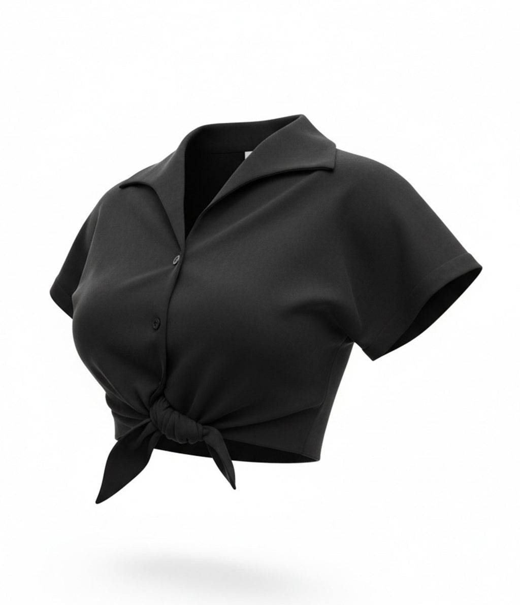 Rockin Bettie Black Tie Crop Top - Unique Vintage - Womens, TOPS, WOVEN TOPS