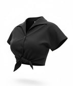 Rockin Bettie Black Tie Crop Top - Unique Vintage - Womens, TOPS, WOVEN TOPS