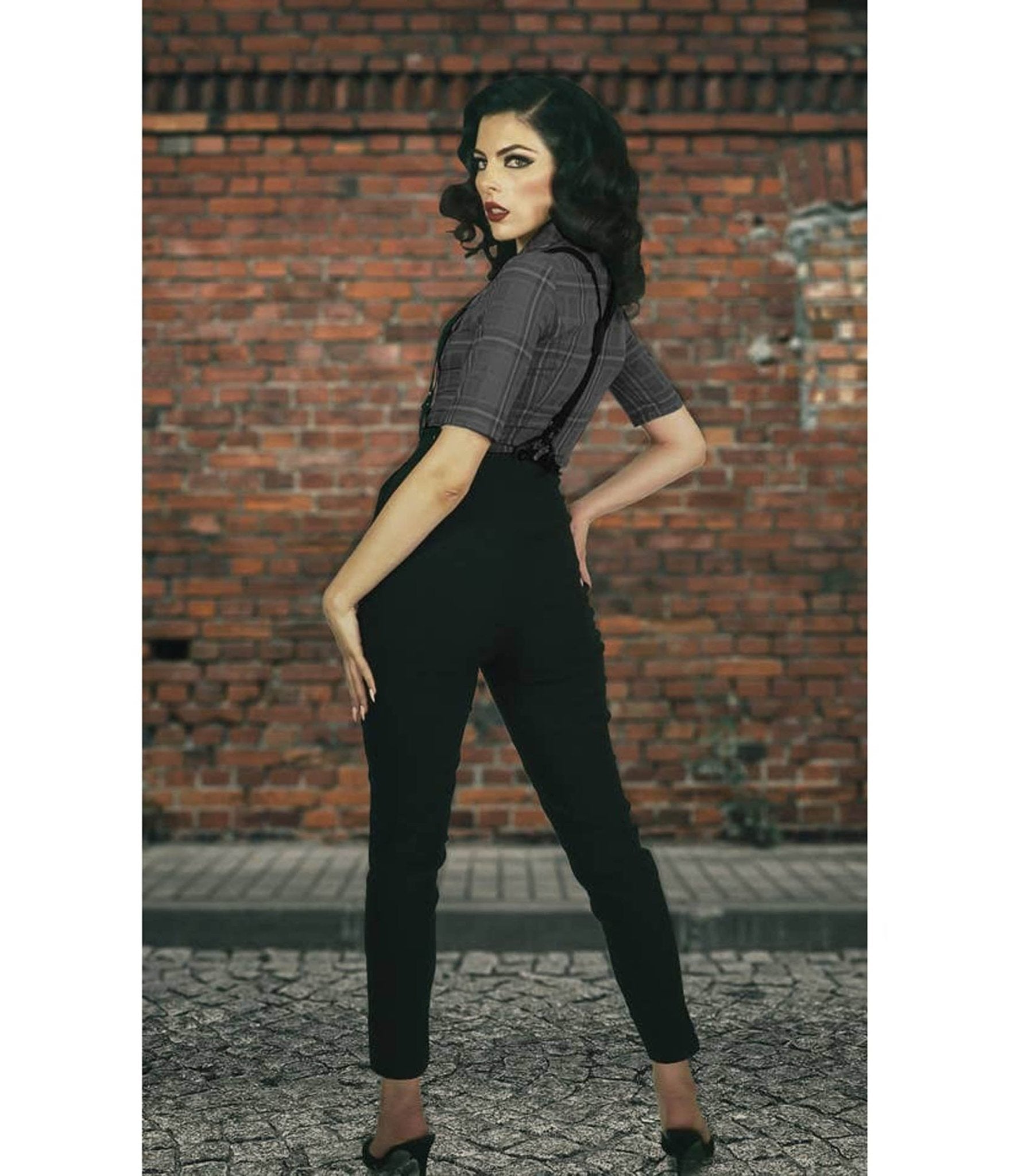 Rockin Bettie Black Whittier Suspender Pants - Unique Vintage - Womens, BOTTOMS, PANTS