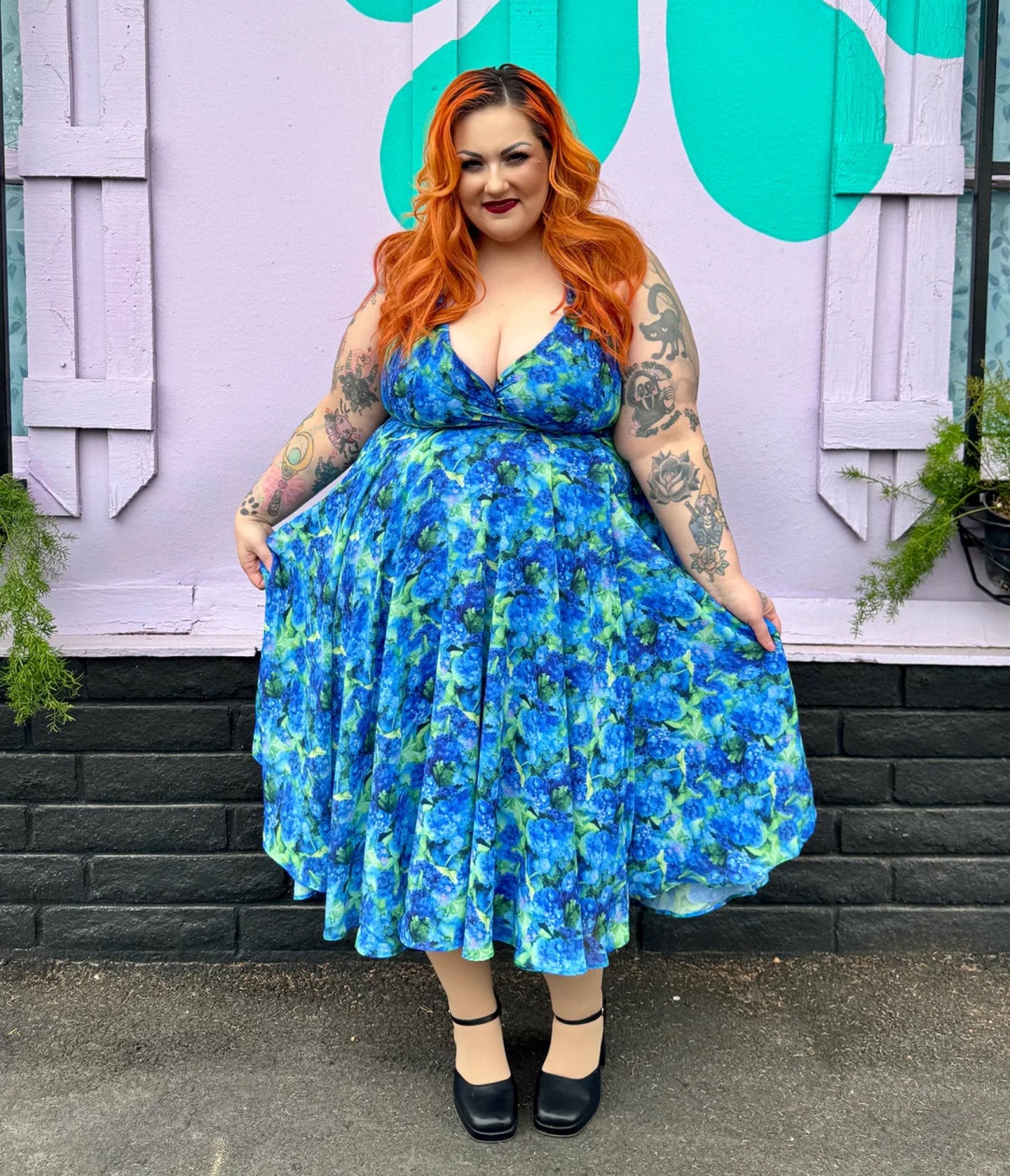 Rockin Bettie Blue Wild Carnation Dress - Unique Vintage - Womens, DRESSES, MIDI