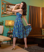 Rockin Bettie Blue Wild Carnation Dress - Unique Vintage - Womens, DRESSES, MIDI