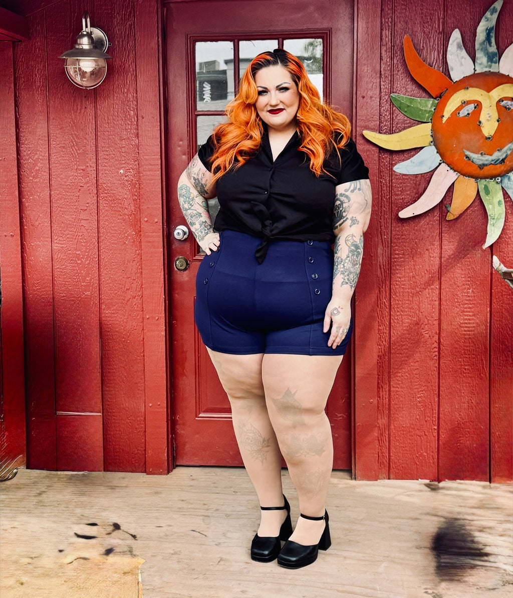 Rockin Bettie Navy High Waist Shorts - Unique Vintage - Womens, BOTTOMS, SHORTS