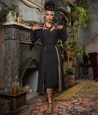 Rockin Bettie Noir Black Pencil Dress & Reversible Black & Leopard Coat Set - Unique Vintage - Womens, DRESSES, MIDI