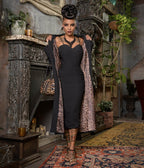 Rockin Bettie Noir Black Pencil Dress & Reversible Black & Leopard Coat Set - Unique Vintage - Womens, DRESSES, MIDI