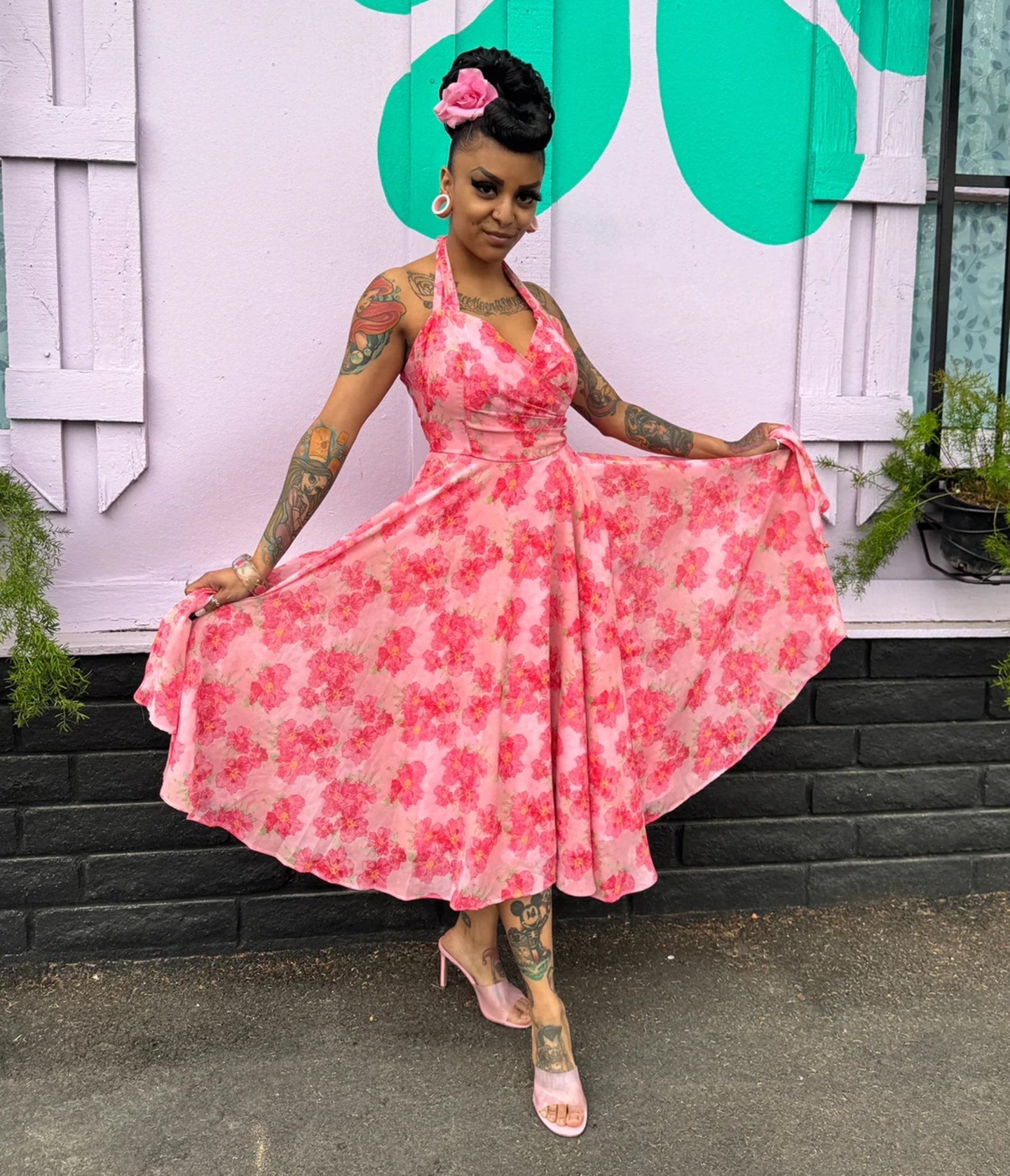 Rockin Bettie Pink Wild Carnation Dress - Unique Vintage - Womens, DRESSES, MIDI