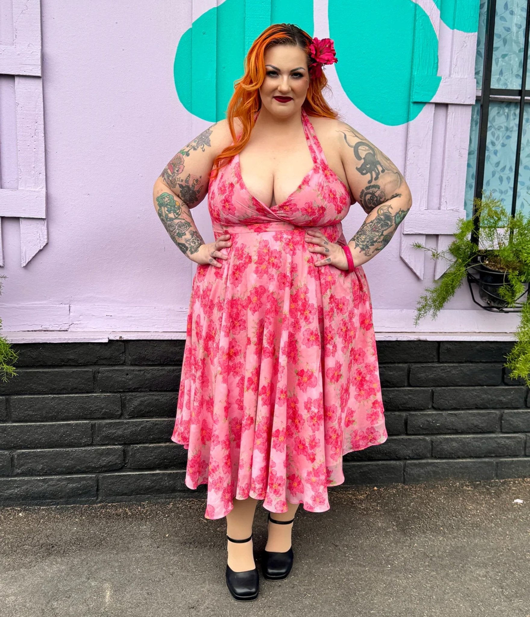 Rockin Bettie Pink Wild Carnation Dress - Unique Vintage - Womens, DRESSES, MIDI