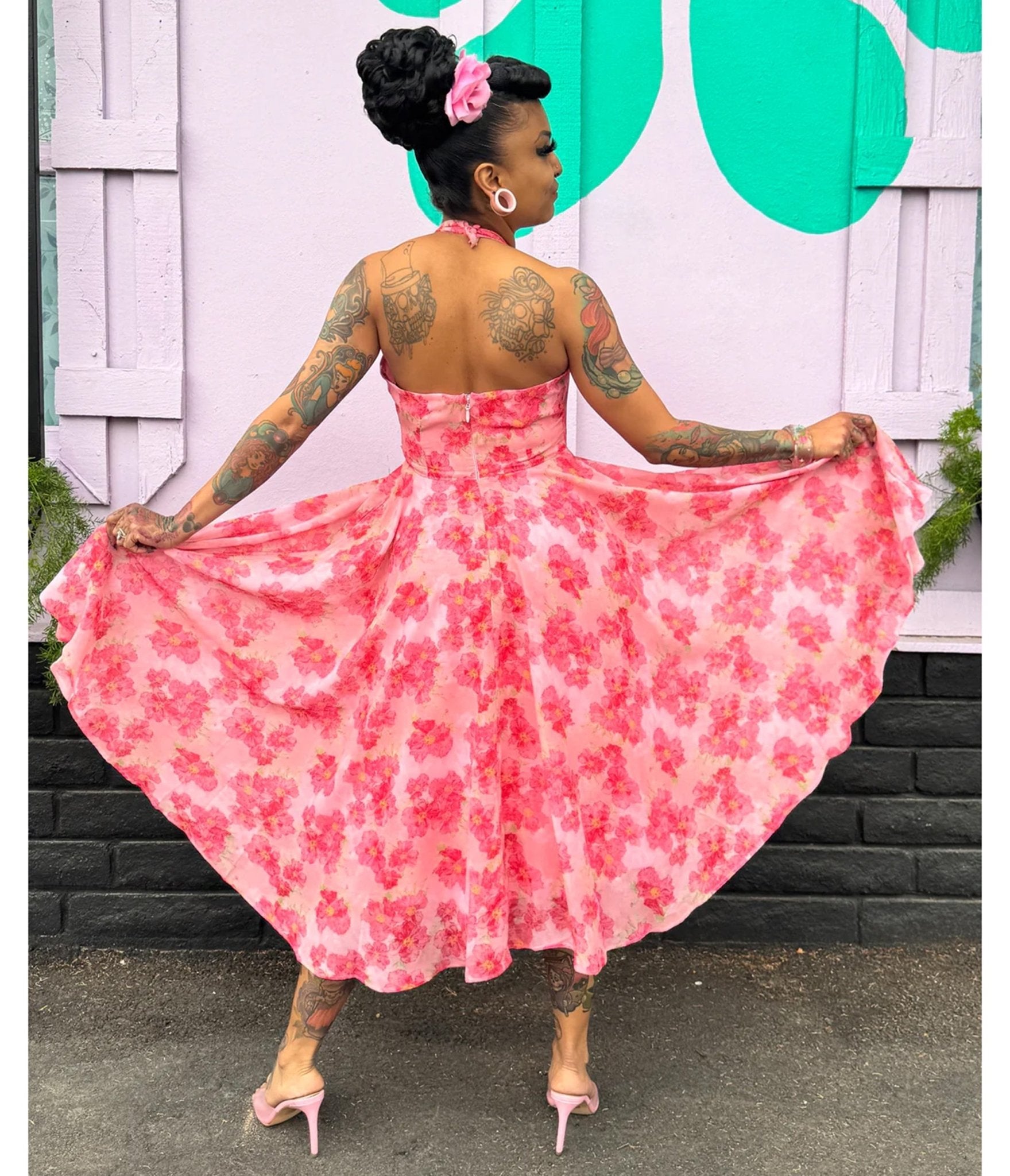 Rockin Bettie Pink Wild Carnation Dress - Unique Vintage - Womens, DRESSES, MIDI