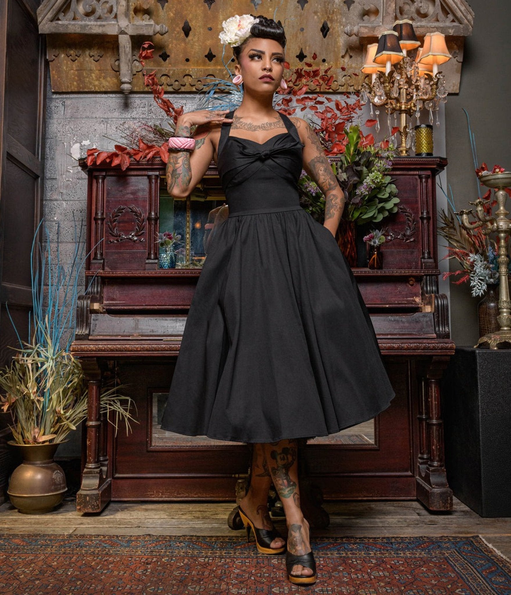 Rocking Bettie Black Tie the Knot Swing Dress - Unique Vintage - Womens, DRESSES, SWING