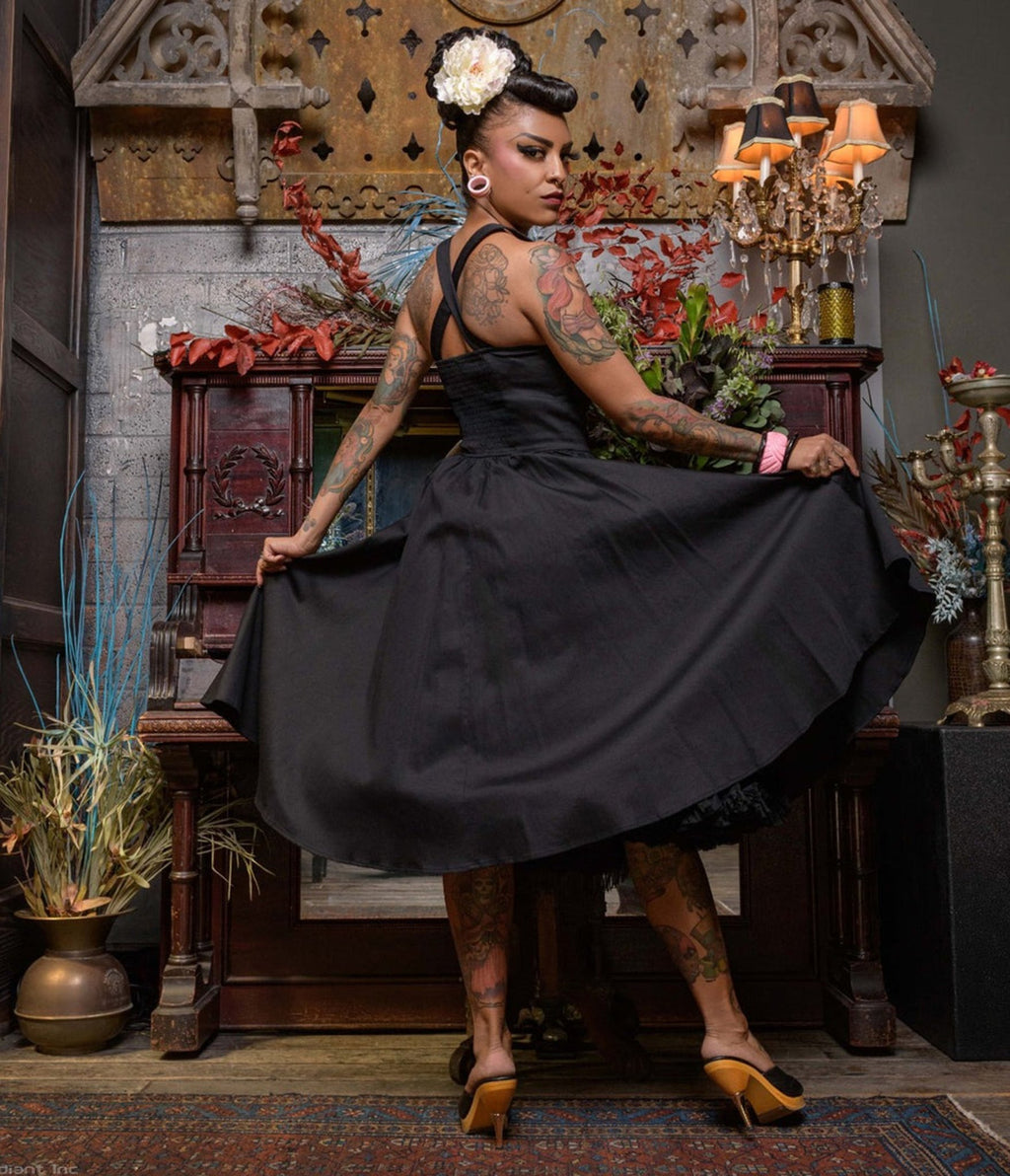 Rocking Bettie Black Tie the Knot Swing Dress Unique Vintage Rocking Bettie Black Tie the Knot Swing Dress Unique Vintage