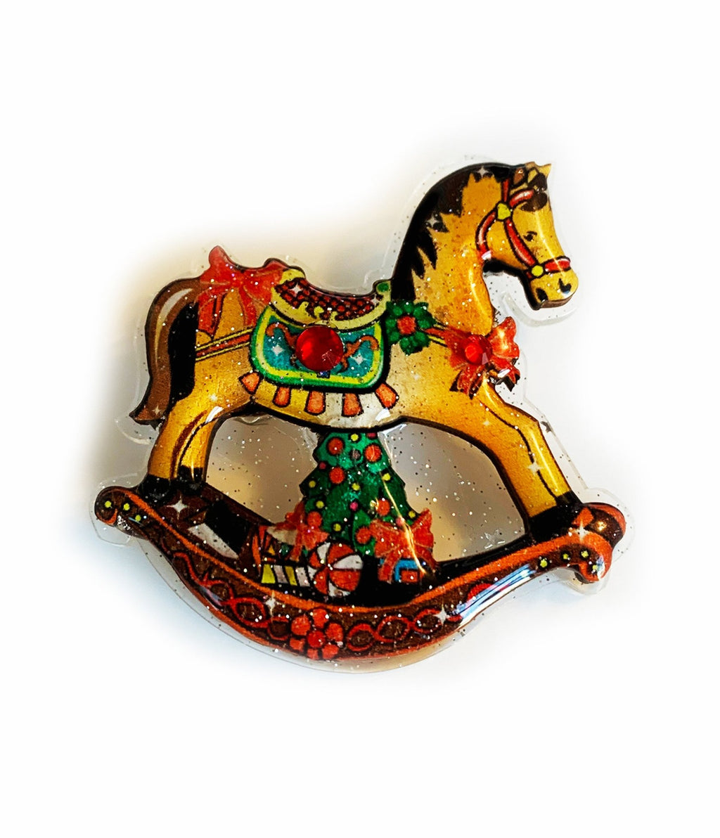 Rocking Horse Christmas Brooch - Unique Vintage - Womens, ACCESSORIES, JEWELRY