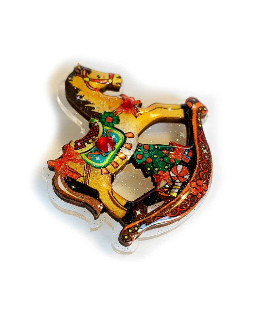 Rocking Horse Christmas Brooch - Unique Vintage - Womens, ACCESSORIES, JEWELRY
