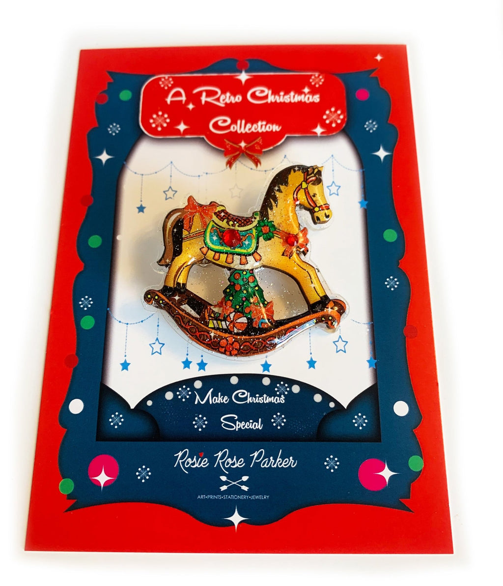 Rocking Horse Christmas Brooch - Unique Vintage - Womens, ACCESSORIES, JEWELRY