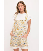 Rooster and Floral Print Short Overalls - Unique Vintage - Womens, BOTTOMS, ROMPERS AND JUMPSUITS