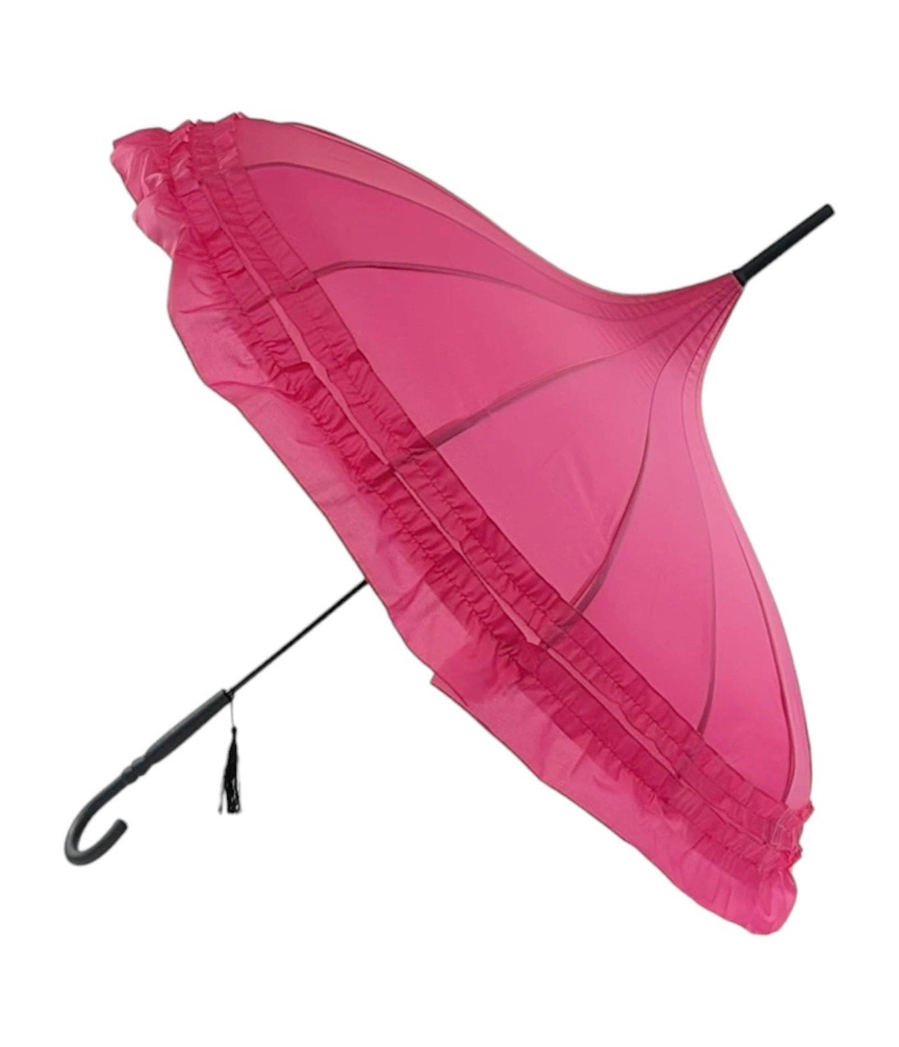 Rose Red Frilled Pagoda Umbrella - Unique Vintage - Womens, ACCESSORIES, UMBRELLAS