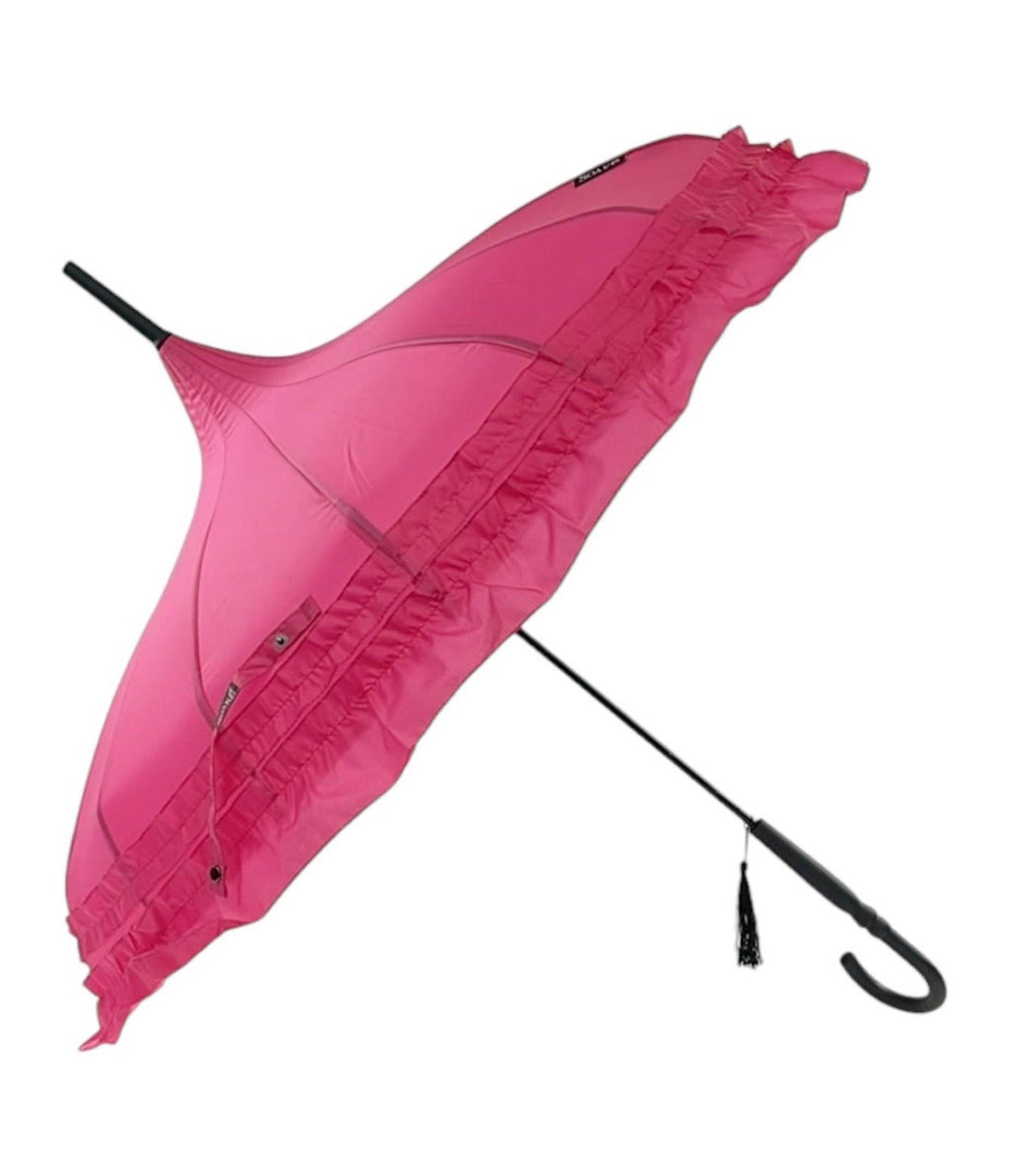 Rose Red Frilled Pagoda Umbrella - Unique Vintage - Womens, ACCESSORIES, UMBRELLAS