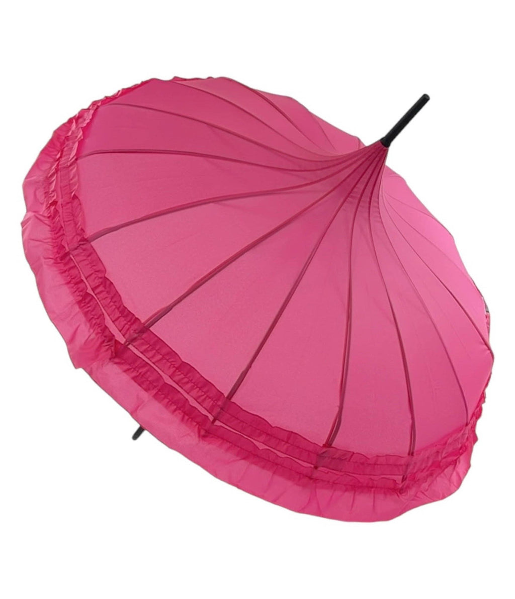 Rose Red Frilled Pagoda Umbrella - Unique Vintage - Womens, ACCESSORIES, UMBRELLAS