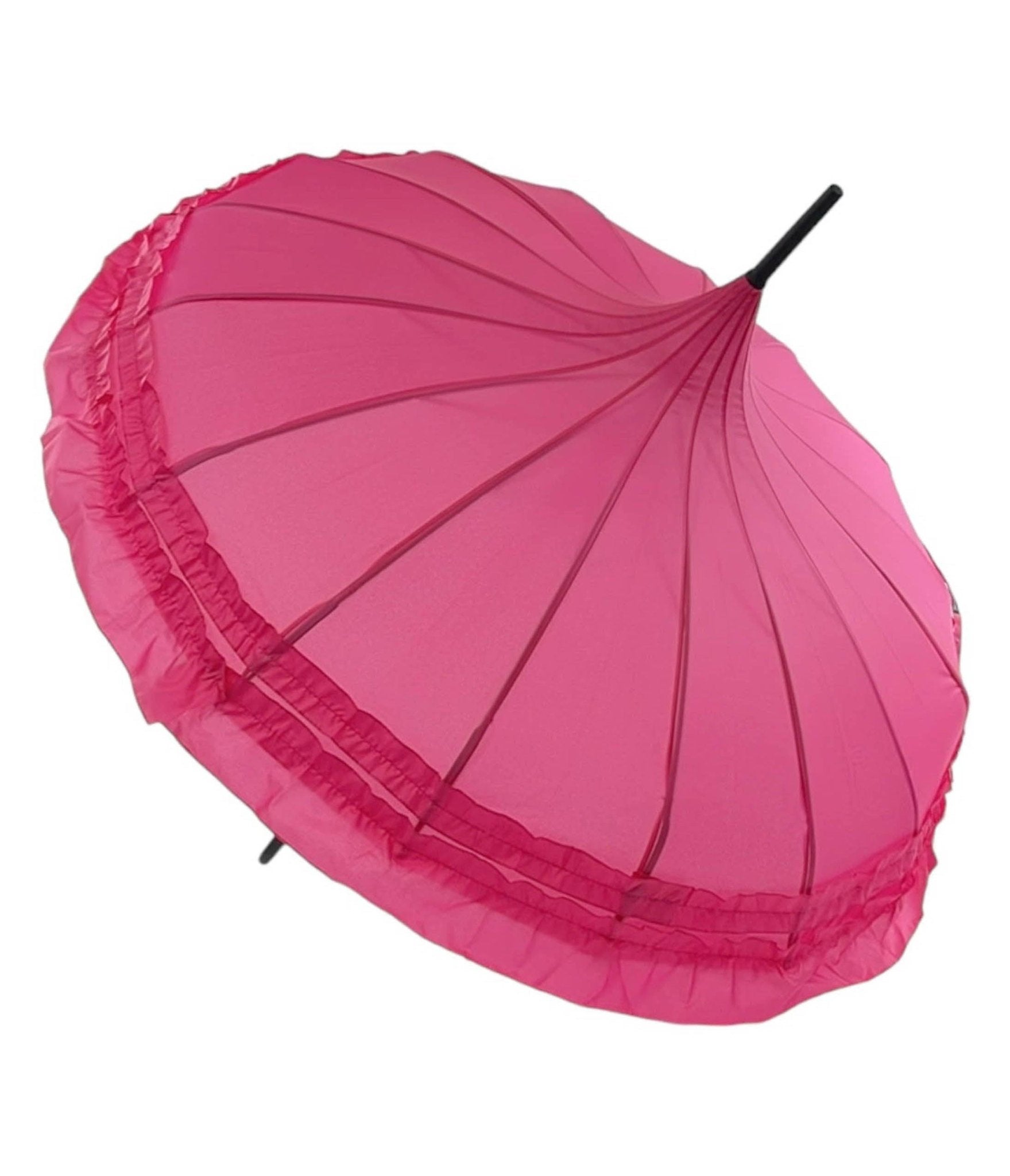 Rose Red Frilled Pagoda Umbrella - Unique Vintage - Womens, ACCESSORIES, UMBRELLAS