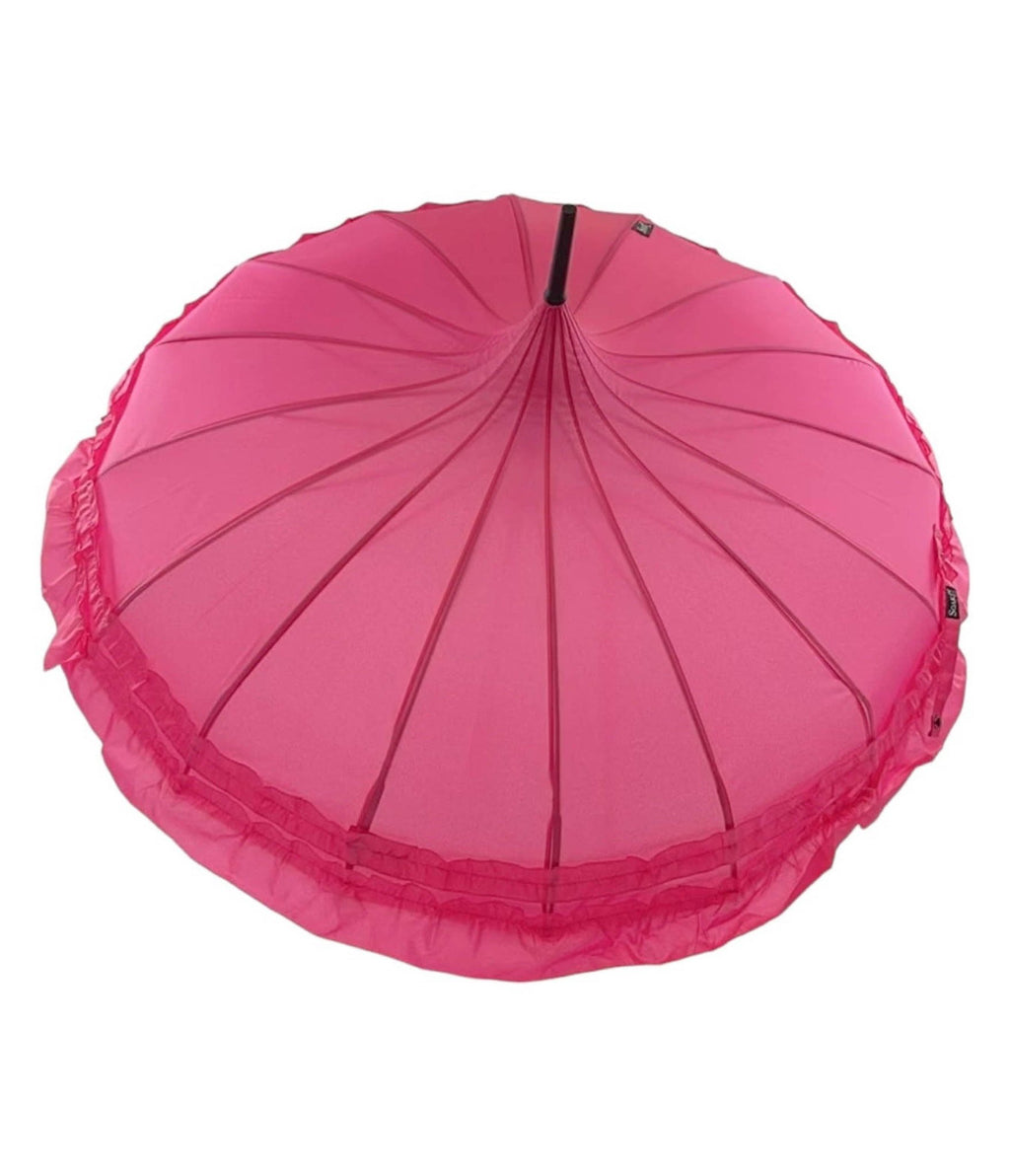 Rose Red Frilled Pagoda Umbrella - Unique Vintage - Womens, ACCESSORIES, UMBRELLAS