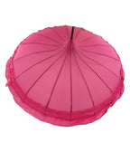 Rose Red Frilled Pagoda Umbrella - Unique Vintage - Womens, ACCESSORIES, UMBRELLAS
