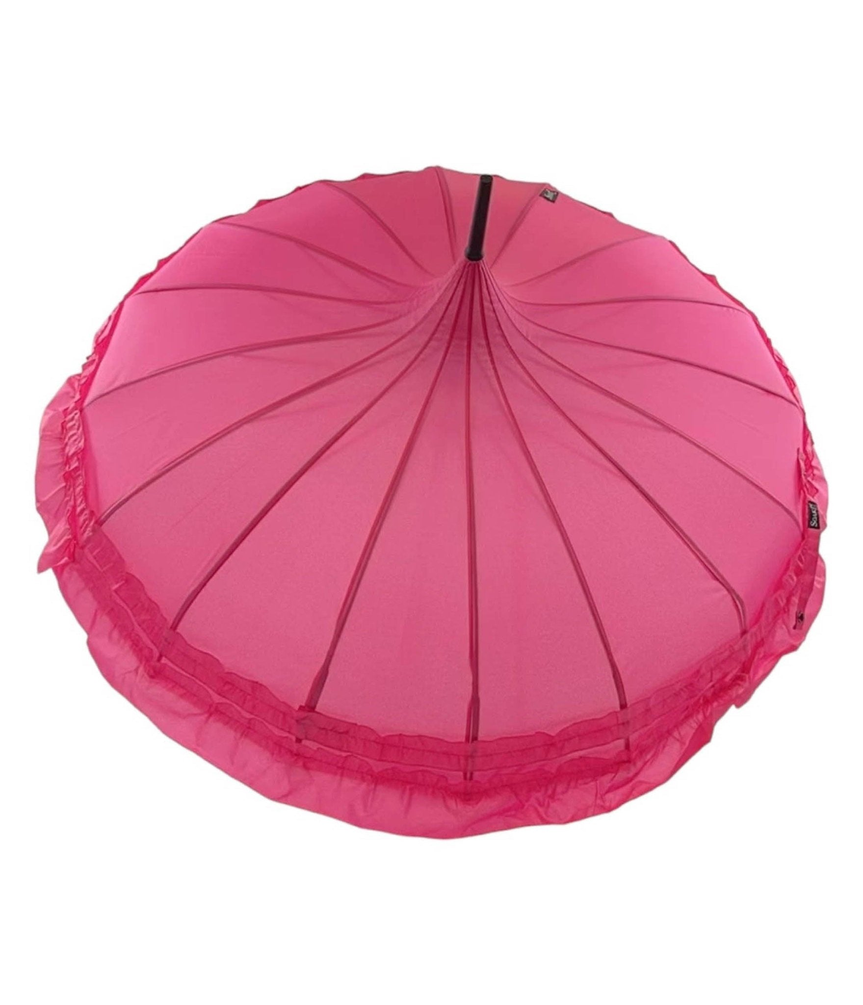 Rose Red Frilled Pagoda Umbrella - Unique Vintage - Womens, ACCESSORIES, UMBRELLAS