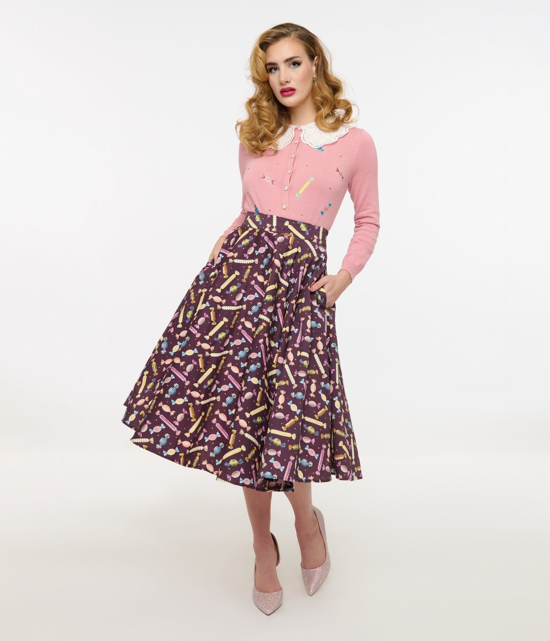 Royal Monk 1950s Eggplant Candy Swing Skirt Unique Vintage