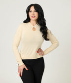 Royal Monk Beige Keyhole Sweater - Unique Vintage - Womens, TOPS, SWEATERS